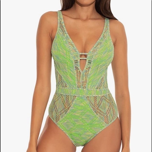 BECCA Mosaic Show & Tell Kiwi One-piece Swimsuit - Picture 1 of 10